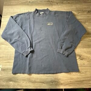 Nike Mock Neck Shirt Mens XL Blue Vintage 90s Made in USA Distressed Sportswear